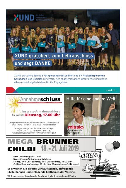 Schwyzer Anzeiger – Woche 28 – 12. Juli 2019