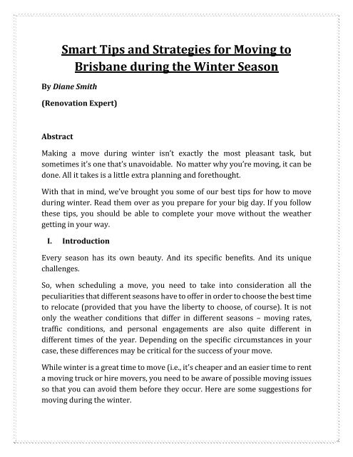 Smart Tips and Strategies for Moving During the Winter Season