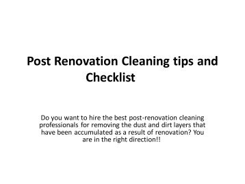 Post Renovation Cleaning tips and Checklist