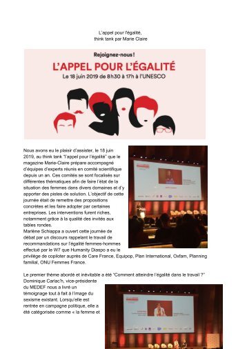 Appel pour l&#039;égalité think tank Marie Claire 18_06_2019