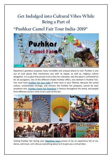 Get Indulged into Cultural Vibes While Being a Part of Pushkar Fair Tour India 2019