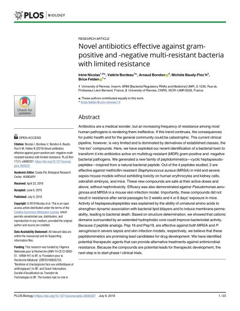 Novel antibiotics effective against grampositive and -negative multi-resistant bacteria with limited resistance