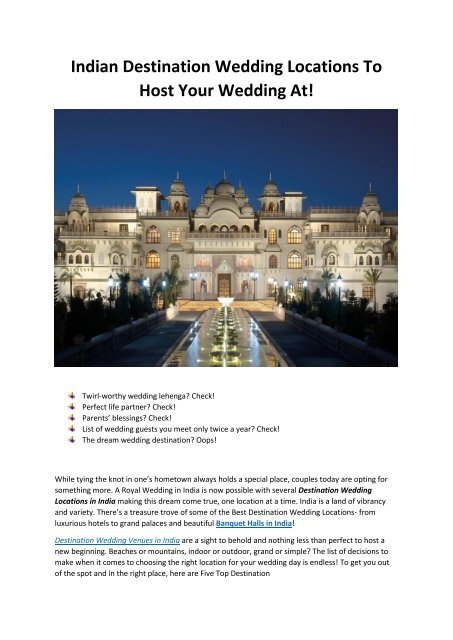 Indian Destination Wedding Locations To Host Your Wedding At