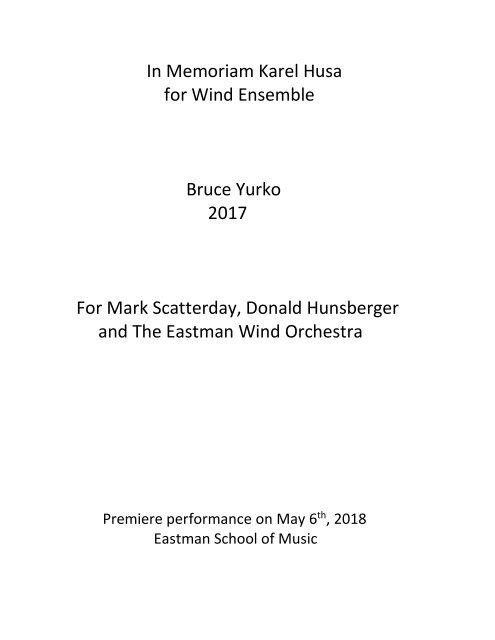 In Memoriam Karel Husa-Bruce Yurko