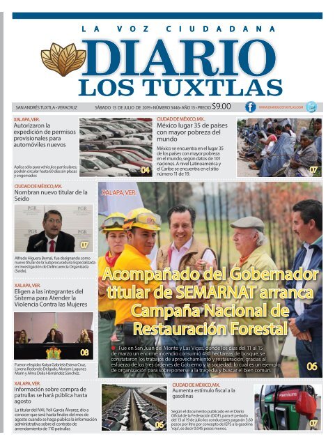 Edición de Diario los Tuxtlas del día 13 de Julio de 2019