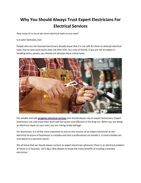 Why You Should Always Trust Expert Electricians For Electrical Services