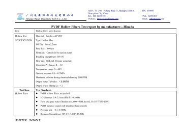 PVDF Hollow Fibers Test report by manufacturer---Hinada