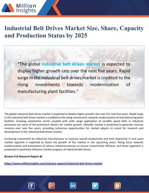 Industrial Belt Drives Market Size, Share and Capacity by 2025
