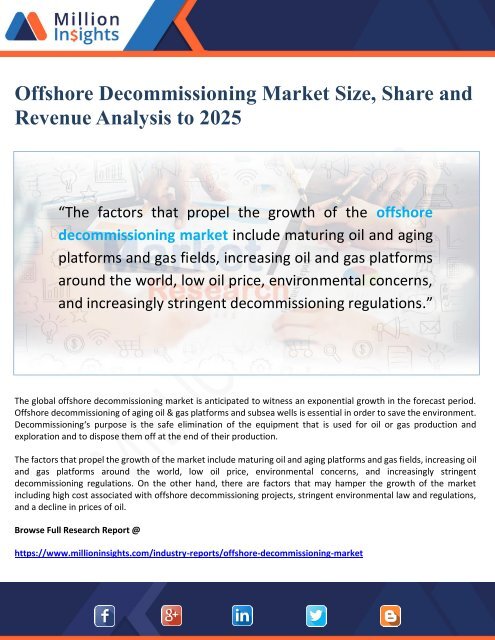 Offshore Decommissioning Market Size, Share and Revenue Analysis to 2025