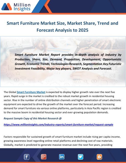 Smart Furniture Market Size, Market Share, Trend and Forecast Analysis to 2025