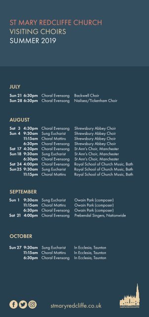 St Mary Redcliffe Church Visiting Choirs Summer 2019