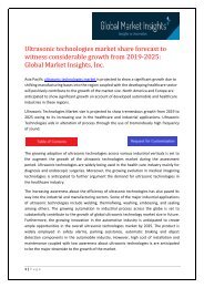 Ultrasonic technologies market share forecast to witness considerable growth from 2019-2025