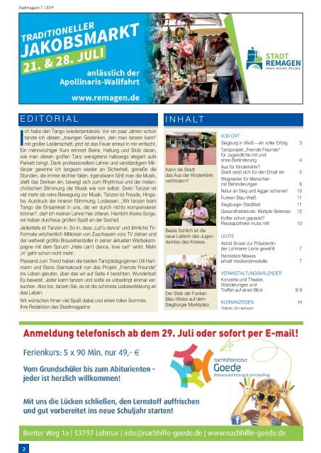 Siegburger & Sankt Augustiner Stadt-Magazin - August 2019