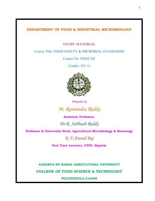 Food Safety and Microbial Standards - acharya ng ranga agricultural (  PDFDrive.com )