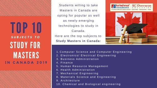 Top 10 Subjects to Study for Masters in Canada 2019