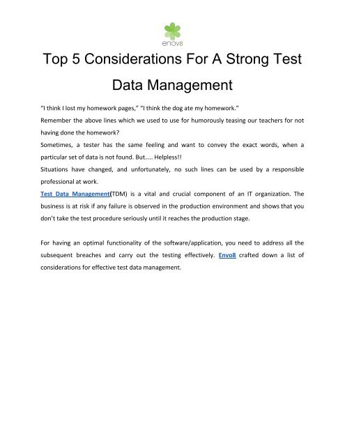 Top 5 Considerations For A Strong Test Data Management