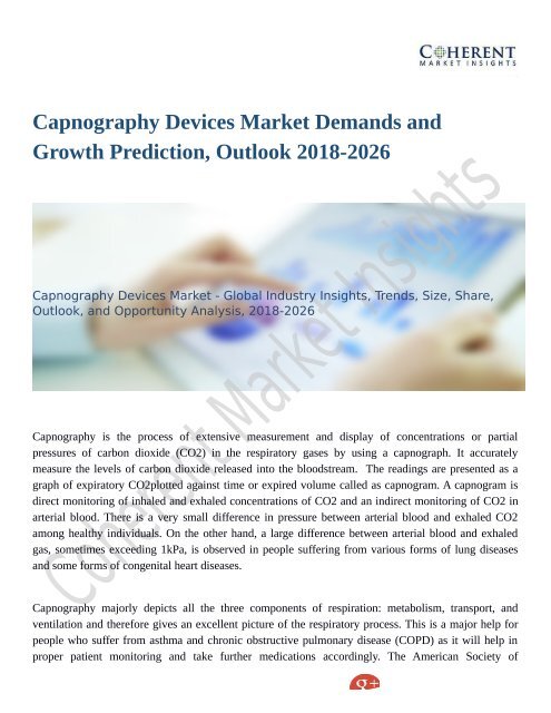 Capnography Devices Market Predicts Rise In Demand By 2026