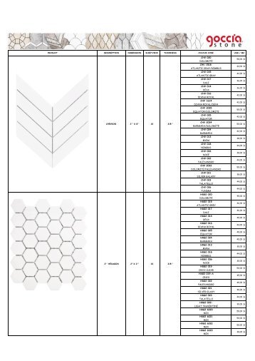 PRICE LIST OF CATALOGUES (Goccia Mosaico)