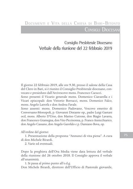 Bollettino Diocesano Gennaio-Marzo 2019