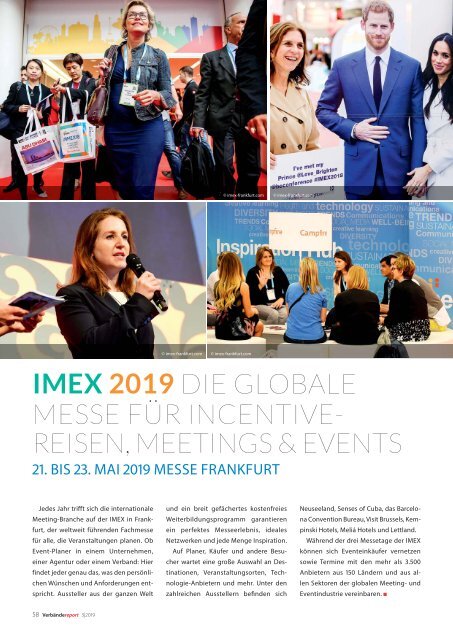 Verband & Tagung - VR 03/2019 - IMEX 2019 - Die globale Messe für Incentive-Reisen, Meetings & Events