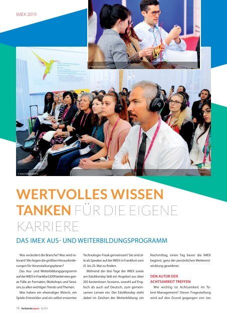 Verband & Tagung - VR 03/2019 - IMEX 2019 - Die globale Messe für Incentive-Reisen, Meetings & Events