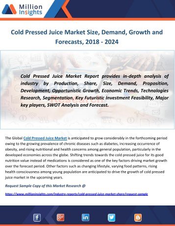 Cold Pressed Juice Market Size, Demand, Growth and Forecasts, 2018 - 2024