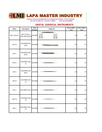 PRICE LIST FOR DENTAL INSTRUMENTS LAPA MASTER INDUSTRY - Copy