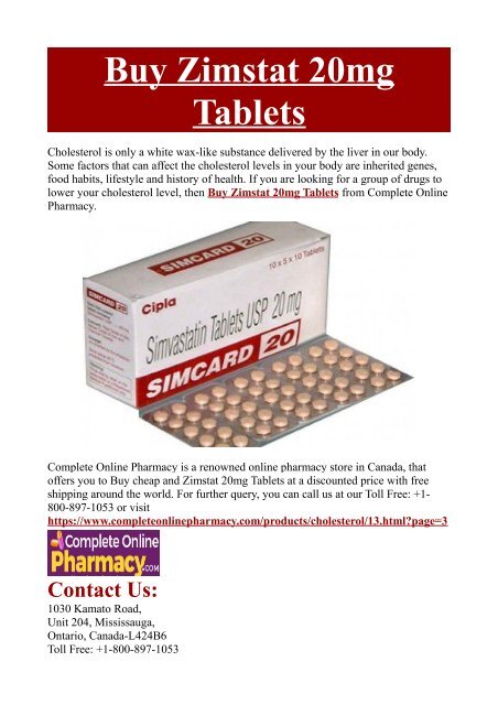 Buy Zimstat 20mg Tablets