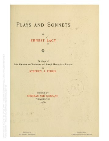 Ernest Lacy Plays and Sonnets 