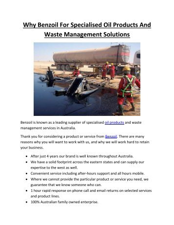 Why Benzoil For Specialised Oil Products And Waste Management Solutions