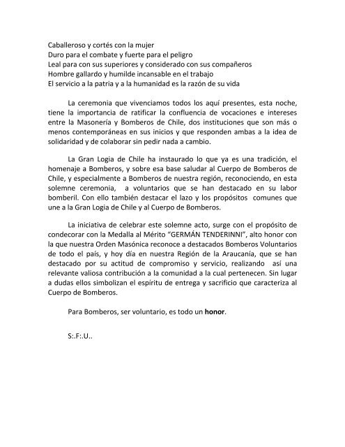Homenaje a Bomberos de la Logia Masónica de Temuco