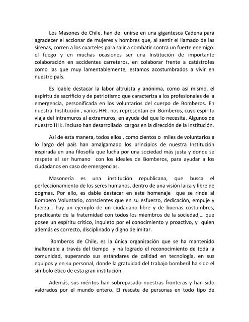 Homenaje a Bomberos de la Logia Masónica de Temuco