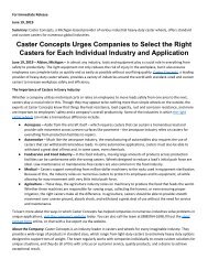 Caster Concepts Urges Companies to Select the Right Casters for Each Individual Industry and Application