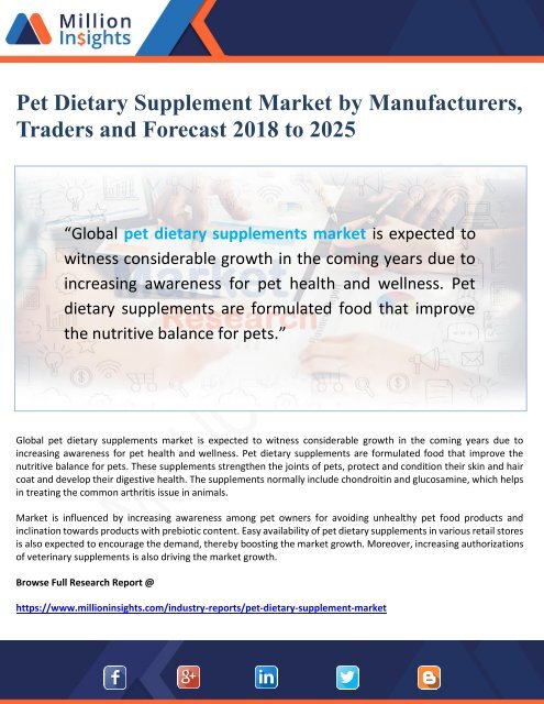 Pet Dietary Supplement Market Forecast 2018 to 2025