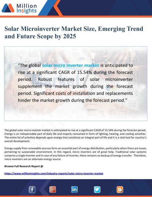 Solar Microinverter Market Trend and Future Scope by 2025