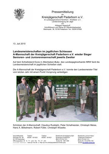 Pressemeldung zur Landesmeisterschaft im jagdlichen Schiessen