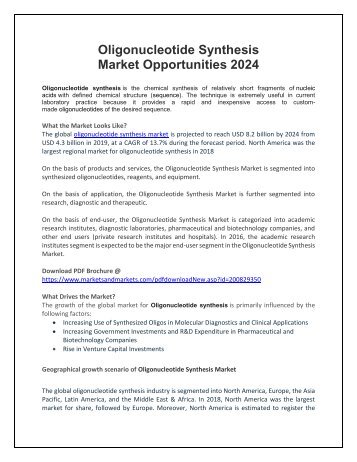 Oligonucleotide Synthesis Market Opportunities 2024