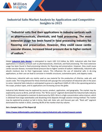 Industrial Salts Market Analysis by Application and Competitive Insights to 2025