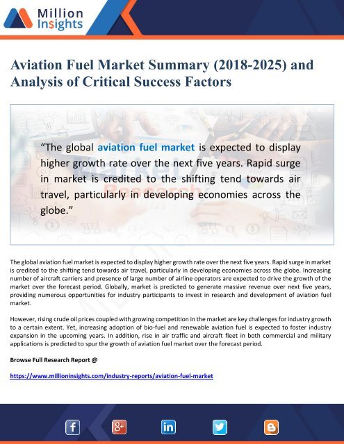 Aviation Fuel Market Summary and Outlook (2018-2025)