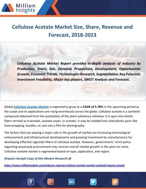 Cellulose Acetate Market Size, Share, Revenue and Forecast, 2018-2023
