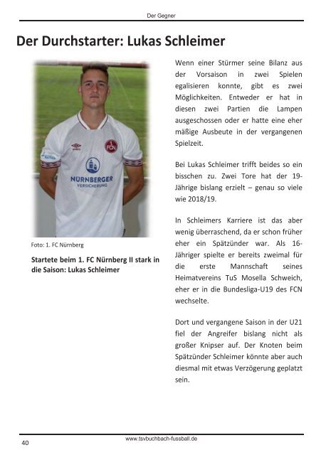 Stadionzeitung TSV Buchbach - 1.FC Nürnberg II