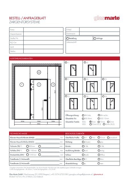 GM ZARGENTÜRSYSTEME – Bestellblatt