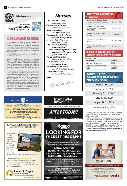 Missouri State Board of Nursing Newsletter - August 2019