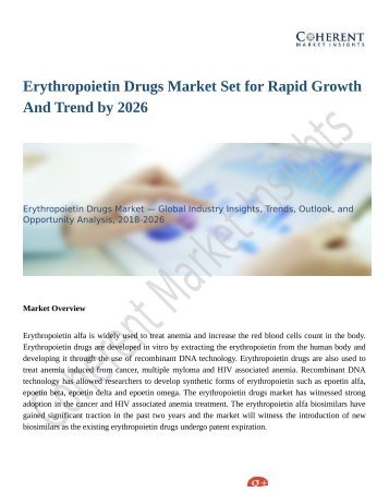 Erythropoietin Drugs Market Expansion to be Persistent During 2018 – 2026