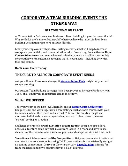 Corporate Team Building Events The Xtreme Way