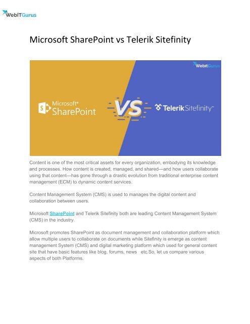 Microsoft Sharepoint Vs Telerik Sitefinity