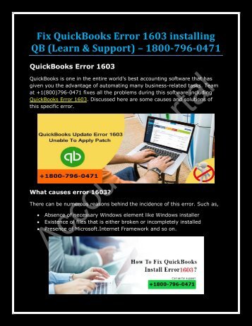 Fix QuickBooks Error 1603 installing QB (Learn & Support) – 1800-796-0471