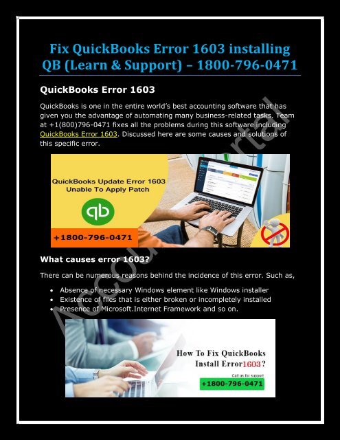 Fix QuickBooks Error 1603 installing QB (Learn &amp; Support) – 1800-796-0471