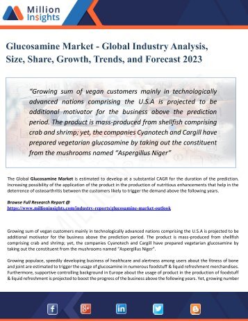 Glucosamine Market 2023 | Trends and Forecasts by Million Insights  