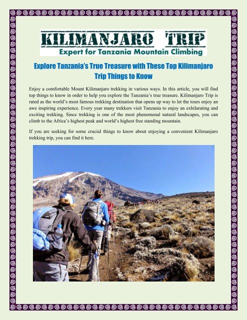 Explore Tanzania’s True Treasure with These Top Kilimanjaro Trip Things to Know